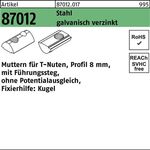 T-Nutenmutter R 87012 Führungssteg/o.Potenzial./Kugel 8mm M8 galv.verz. 100St - VPE: 100