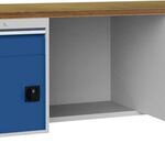 Werkbank signalblau lichtgrau B2000xH859xT750mm Buche Multipl.40mm 2 Schub.2 Tür