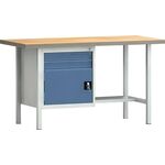 Werkbank PW 700 B1500xT700xH840mm Buche Multiplex grau brillantblau 2Schubl.1Tür