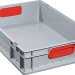 Transportstapelbehälter L600xB400xH120mm grau PP geschlossener Griff rot