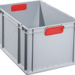 Transportstapelbehälter L600xB400xH320mm grau PP geschlossener Griff rot
