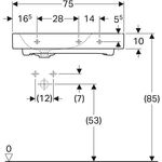 Geberit Waschtisch CITTERIO 750x500mm m Abl. re HL li o ÜL weiß KT