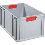 Transportstapelbehälter L600xB400xH320mm grau PP geschlossener Griff rot