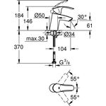 Grohe Einhand-WTbatterie EUROSMART DN 15 S-Size glatter Körper chr