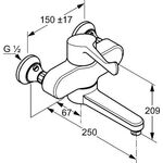 Kludi Waschtisch-EHM MEDI-CARE DN 15 Ausldg 250 absp. S-Anschl. chr
