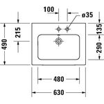 Duravit Möbelwaschtisch ME by Starck m ÜL m HLB 630x490mm ohne Hahnloch weiß