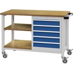 Werkbank B1200xT540xH880mm Buche Multiplex lichtgrau/signalblau 5 Schubl.