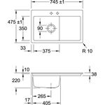 V&B Einbauspüle SUBWAY 45 FLAT 745x475mm Be li Handbet. crema