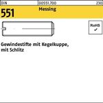 Gewindestift DIN 551 Kegelkuppe/Schlitz M10x 16 Messing 100 Stück - VPE: 100