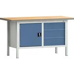Werkbank PW 700 B1500xT700xH840mm Buche Multiplex grau brillantblau 3Schubl.1Tür