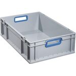 Transportstapelbehälter L600xB400xH170mm grau PP offener Griff blau