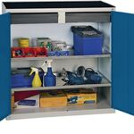 Werkzeug-/Beistellschrank H1000xB1000xT500mm 2Schubl.,2BD grau/blau STUMPF