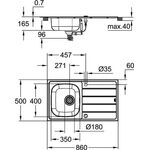 Grohe Einbauspülen-Set EUROSMART m Küchenarma. m Abtropffläche edelstahl