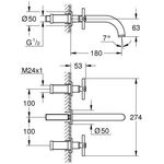Grohe 3-Loch-WT-Batterie ATRIO FMS, Ausladung 180mm cool sunrise