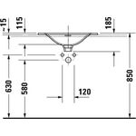 Duravit Einbauwaschtisch VIU 600x450mm m ÜL m HLB 3 Hahnlöcher weiß