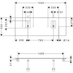 HG Konsole Xelu Q 1560x550mm m 2 Ausschnitten diamantgrau