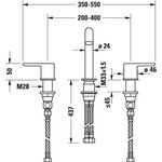 Duravit 3-Loch-Waschtischarmatur C.1 Ausldg 140mm m Zugst-Ablaufgarn. chrom