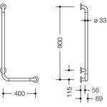Hewi Winkelgriff SERIE 801 d= 33mm, Ausladung 88mm 400x900mm umbra