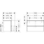 HG Waschtischunterschrank Xelu Q 980x605x475mm diamantengr ma Gri mweiß