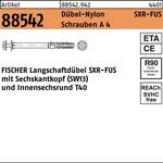 Rahmendübel R 88542 SXR 10x100 FUS Schrauben A 4/Dübel-Nylon 50 Stück FISCHER - VPE: 50