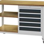 Werkbank B1200xT540xH880mm Buche Multiplex lichtgrau/grau 5 Schubl.