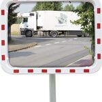 Verkehrsspiegel H600xB800mm Kunststoff,rot/weiß 22m