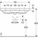 Geberit Waschtisch ACANTO 900x422mm m Abl. u ÜL o HL weiß KeraTect