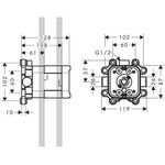 HG Grundkörper für 24x24 1jet Kopfbrause mit Brausearm