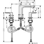HG 3-Loch Waschtischarmatur Rebris S 110, mit Zugstangen-Ablaufgarnitur chrom