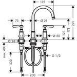 3-L Waschtischarmatur 180 AXOR MONTREUX DN 15 m Hebelgr. m ZAG 1 1/4Zoll bru bro