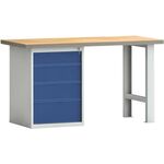 Werkbank PW 700 B1500xT700xH840mm Buche Multiplex lichtgrau enzianblau 4 Schubl.