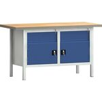 Werkbank PW 700 B1500xT700xH840mm Buche Multiplex grau enzianblau 2Schubl.2Türen