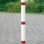 Sperrpfosten STA rot-weiß D.76mm Mit Dreikantschloss u.Bodenhülse m.Spitzkappe