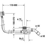Duravit Ab-/Überlaufgarnitur QUADROVAL mit Bodenzulauf Flexschlauch lang chrom