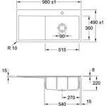V&B Einbauspüle SUBWAY STYLE 60 FLAT 980x490mm Be re Handbet. fossil
