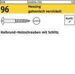 Holzschraube DIN 96 Halbrundkopf Schlitz 4x16 Messing galv. vernickelt 200St. - VPE: 200