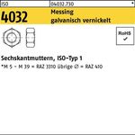 Sechskantmutter ISO 4032 M12 Messing galv. vernickelt 100 Stück - VPE: 100