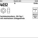 Sechskantmutter ISO 4032 links M6 -LH 8 100 Stück - VPE: 100