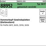 Hammerkopfgewindeplatte R 88952 Typ 38/17 M12 Stahl galv.verz. 100St. - VPE: 100