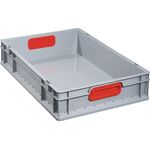 Transportstapelbehälter L600xB400xH120mm grau PP geschlossener Griff rot