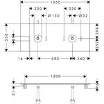 HG Konsole Xelu Q 1360x550mm m 2 Ausschnitten we hochglanz
