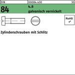 Zylinderschraube DIN 84/ISO 1207 Schlitz M4x10 4.8 galv. vernickelt 2000St. - VPE: 2000