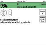 Sechskantmutter DIN 934 links M5 -LH 8 galv.verz. 100 Stück - VPE: 100