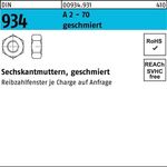 Sechskantmutter DIN 934 M12 A 2 -70 geschmiert 250 Stück - VPE: 250
