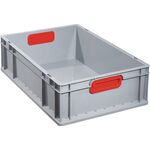 Transportstapelbehälter L600xB400xH170mm grau PP geschlossener Griff rot