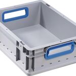 Transportstapelbehälter L400xB300xH120mm grau PP offener Griff blau