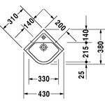 Duravit Eck-Handwaschbecken STARCK 3 m ÜL HLB 430x380mm 1 Hahnloch weiß WG