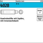 Gewindestift ISO 4028 Zapfen/Innen-6kt M12x 16 A 4 50 Stück - VPE: 50