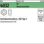 Sechskantmutter ISO 4032 M12 10 feuerverz. 100 Stück - VPE: 100