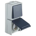 Schalter-/Steckdose Aus-/Wechsel 230V 10/16A IP54 hellgrau/stahlblau Aufputz